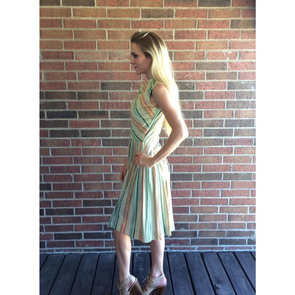 vintage 60s GREEN ORANGE diagonal striped Mod DRESS Small full skirt indie retro - Picture 9 of 10